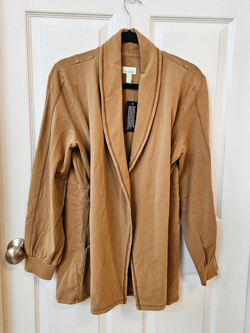 LOGO Lounge Women’s Camel Open Front Sweatshirt Blazer Jacket Size Medium NWT